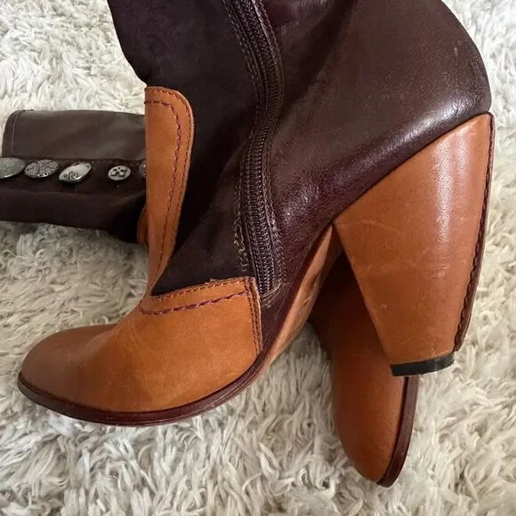 True Religion Brown Leather & Suede Ankle Boots Size 7 - Picture 5 of 6